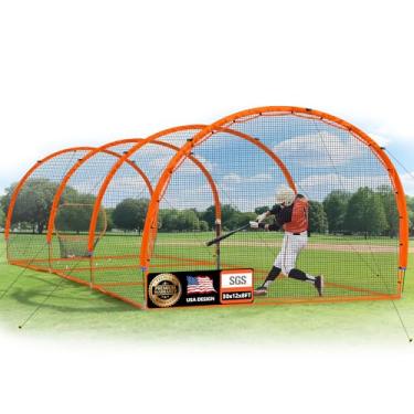 Imagem de Gaiola de rebatedor de beisebol de 9 metros para quintal, gaiolas de rede de equipamento de treinamento de beisebol, redes de beisebol de softbol de golfe para rebatidas com moldura e rede, prática de