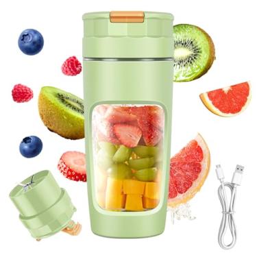 Imagem de Copo de Liquidificador Portátil 600ml,Caneca de Viagem de Grande Capacidade,Liquidificador Pessoal USB com Tecnologia de Lâminas Múltiplas e Motor de Alta Potência para Shakes,Smoothies&Sucos (Verde)