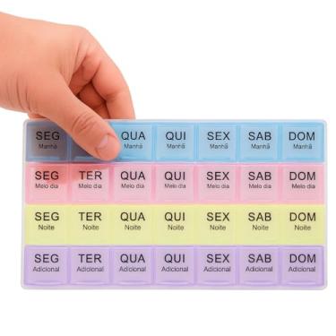 Imagem de Porta Comprimidos Semanal e Mensal 4 Fileiras Premium Organizador de Remédios e Vitaminas Universal Portátil Viagem Medicamentos 4x ao dia | 7 Dias Semana | 28 Divisorias