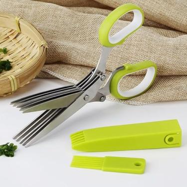 Imagem de Conjunto de tesouras de ervas, tesoura de ervas de 5 lâminas, aço inoxidável durável para cortar legumes, alface, coentro, utensílio de cozinha - verde