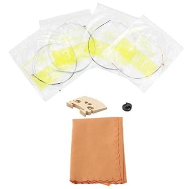 Imagem de Kit de pano de limpeza de violino 4 em 1, cordas de violino de aço inoxidável, ponte de madeira e kit de pano de limpeza, conjunto de substituição com e para violino