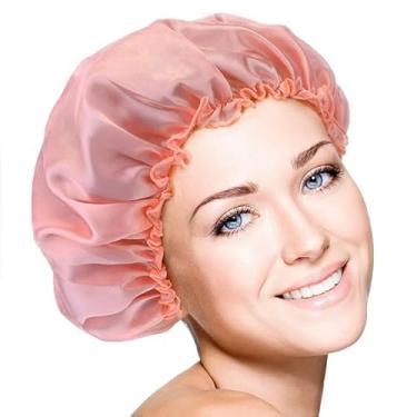 Imagem de Toucas de banho femininas reutilizáveis Flexi com camadas à prova d'água, touca de banho, touca de banho de cabelo encaracolado para dormir para cabelos longos