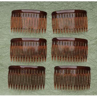 Imagem de 6 peças de pente lateral de cabelo com 14 dentes 2,7 x 4,8 cm torcido francês estilo vintage grampos de cabelo acessórios para mulheres véu de noiva suprimentos de cabelo longo encaracolado fino (café