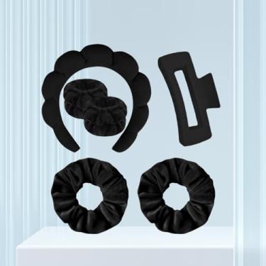 Imagem de 6 conjuntos de faixas de cabeça de spa para lavar o rosto cuidados com a pele facial, faixas de flores, clipe de garra, faixas de maquiagem inchadas para máscara de lavagem de rosto, faixa de cabeça