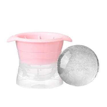 Imagem de Molde de bola de gelo de tamanho grande, forma redonda para cubos de gelo, molde de gelo de silicone, bandeja de gelo para uísque (rosa)