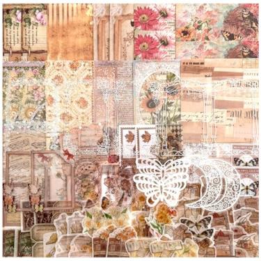 Imagem de 100 peças de papel de fundo vintage, plantas retrô, folhas, flores, borboletas, bilhetes, papel decorativo, estilo renda, adesivos para diário, scrapbook, cartas, embrulho de presente