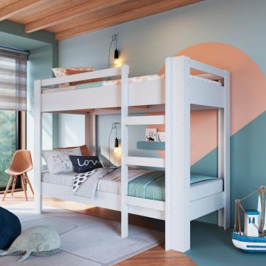 Imagem de Beliche Infantil Slim Branco com Escada Lateral Reversível Completa Móveis