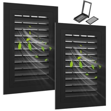 Imagem de Aukivon Pacote com 2, ventilação de empena de alumínio de 30,5 cm x 45,7 cm com tela substituível, sótão com persianas e ventilação de galpão para portas externas, paredes, casa (preto)