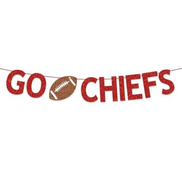 Imagem de Faixa Go Chiefs, decorações de dia de jogo de futebol, decorações de festa de futebol americano com glitter vermelho