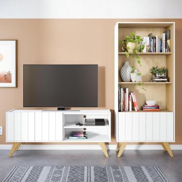 Imagem de Rack Para Tv Até 50" Com Estante Moov Branco Fosco Tauari Nobre