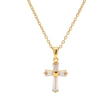 Imagem de MiiFort Gargantilha religiosa com cruz de zircônia cúbica, presente de aniversário para mulheres, filha, irmã, avó, neta, tia, amizade, One Size, Metal, Sem Pedra Preciosa