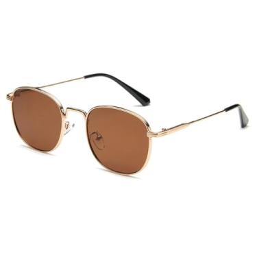 Imagem de HCPIHF Óculos de sol redondos retrô com armação de metal UV400, lentes transparentes, estilo oceano, estilo punk (dourado e marrom)