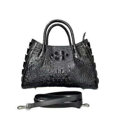 Imagem de Bolsa feminina de couro de crocodilo genuína exótica clássica preta bolsa de ombro feminina de couro de crocodilo autêntica