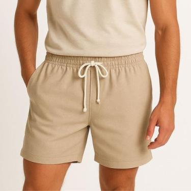 Imagem de Bermuda Masculina Slim Linho Mauricinho Leve Confortável bege - ZOCCOL