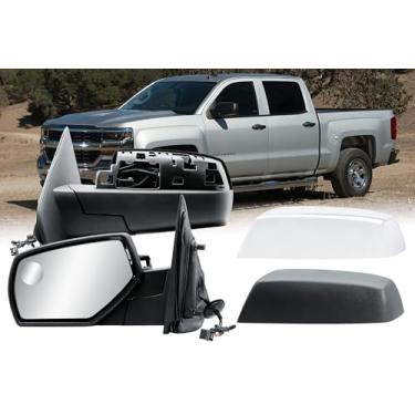 Imagem de Retrovisor de porta do lado esquerdo do motorista elétrico e aquecido com primer texturizado e traseira cromada dobrável manual para Chevrolet Silverado GMC Sierra 1500 2500 3500 2014-2019