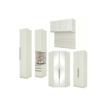 Imagem de Quarto Casal Modulado Seletto 6 Peças (1 Armário Aéreo + 3 Guarda Roupas + 2 Complementos) QCM68 Areia - Henn