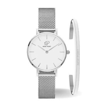 Imagem de Relógio Feminino Analógico Prata Casual Minimalista 32mm + Bracelete N