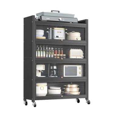 Imagem de Armário Cozinha Buffet Aparador Sala Com 4 Rodinhas Multiuso Aço Guarda Roupa 4 Portas 80cm Móveis Organizadora (Preto 4 Portas 80cm)