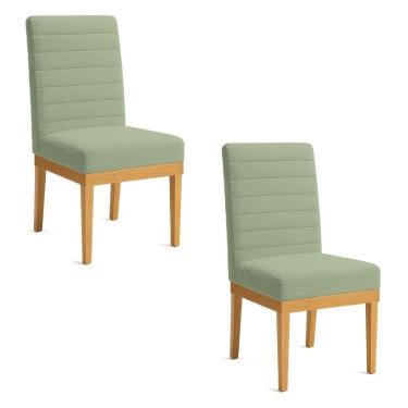 Imagem de Kit 2 Cadeiras De Jantar Solana Boucle Verde Pistache Base De Madeira - Pallazio