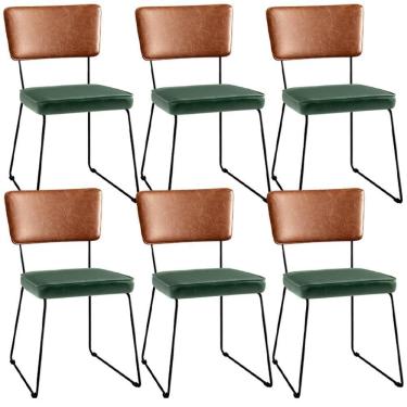Imagem de Kit 06 Cadeiras L02 Couríssimo Camel Facto Verde Musgo