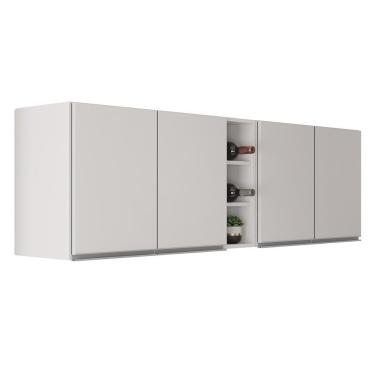 Imagem de Armário De Cozinha Aéreo Califórnia 180cm Kit 2 Com Nicho Adega Branco - Lumil
