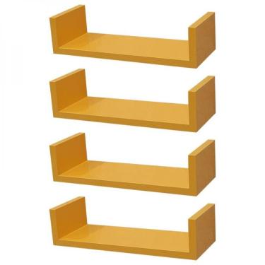 Imagem de Kit 4 Prateleiras U 40 x 20cm Amarela Suporte Invisível