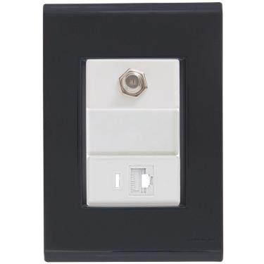 Imagem de Cj Tomadas Rj45 Ethernet + Tv Coaxial Liz Grafite Tramontina Completo Pronto Tramontina