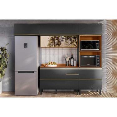 Imagem de Cozinha Completa Proença 4 Peças (2aéreos+1balcão+1torrequente) C4p200 Nogueira-carbono Prime Tx - Demóbile