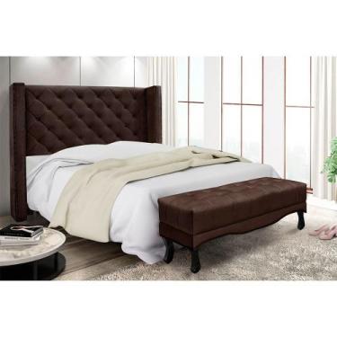 Imagem de Cabeceira Cama Box Queen 160cm e Recamier Vicenza Suede Café S04 - D'R