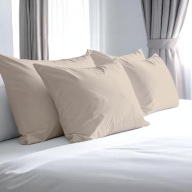 Imagem de Conjunto de 4 fronhas King 800 fios marfim 100% algodão egípcio com algodão de fibra longa e trama de cetim, hotel macio e sedoso - como capas de travesseiro de cama para dormir confortável, ajuste