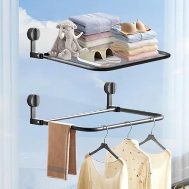 Imagem de onaner Rack de secagem de parede de 39,9 cm, suporte de lavanderia dobrável de modo duplo, prateleira de parede/janela para gatos, prateleira de secagem de roupas de malha dobrada de 1 camada
