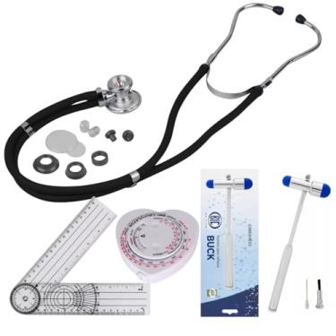 Imagem de Kit Estetoscópio Rappaport Preto mais Fita Métrica, Martelo de Reflexo e Gonio Avaliação Física, Profissional da Saúde e Estudante da Saúde