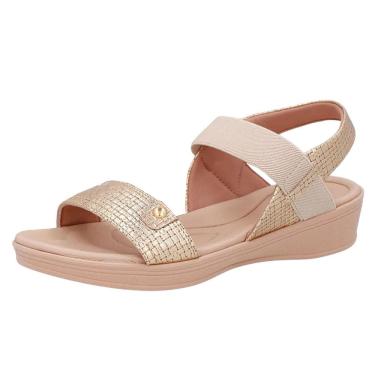 Imagem de Sandalia Feminino Anabela Baixa Passeio Dia a Dia Usaflex