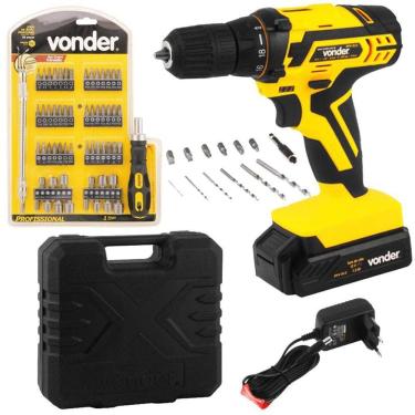 Imagem de Furadeira e Parafusadeira à Bateria 12V BIVOLT PFV 012 + Kit Bits e Ponteira 58 Peças VONDER