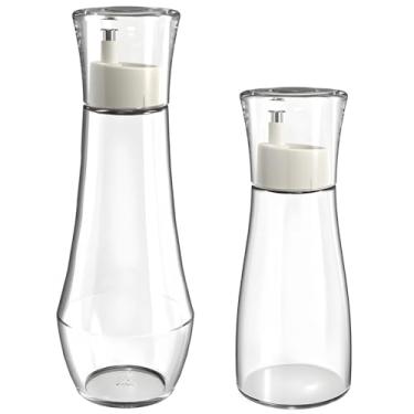 Imagem de LUMINFLY Pacote com 2 dispensadores de enxaguante bucal, garrafas de vidro com tampas, decantador de bancada recarregável, design transparente para fácil uso