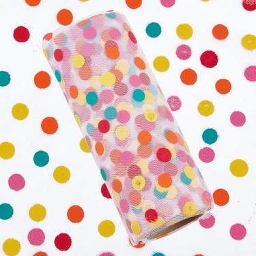 Imagem de letsinstyle Rolos de tule com pontos coloridos de 10 metros, fitas de tecido de malha de tule branco, acessório de costura para saias de embrulho de pano de fundo de mesa, artesanato faça você mesmo