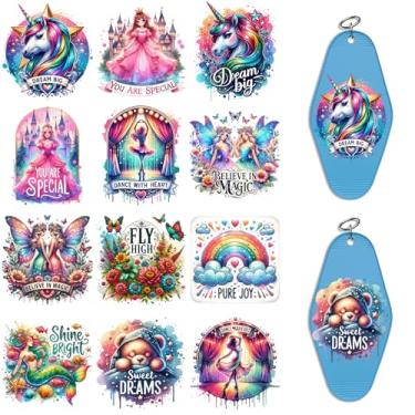 Imagem de Elewins Adesivos UV DTF - 24 folhas de adesivos de transferência fria para chaveiros de motel, envoltórios Uvdtf DIY para chaveiro de hotel em branco, esfregar à prova d'água em transferências para