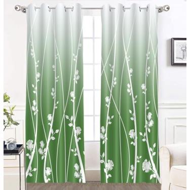 Imagem de Cortina listrada gradiente moderna desenho animado bonito planta flor folha padrão cortinas impressas para sala de estar quarto 52 x 84 polegadas (verde) CLLSMN319
