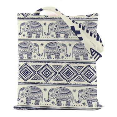 Imagem de Boêmio Elefante Sacola de Praia Boêmia, Presentes de Elefante para Mulheres, Irmãs, Tias, Amigas, Colegas de Trabalho, Filha, Reutilizáveis, Sacolas de Mercearia para Natal, Ação de Graças