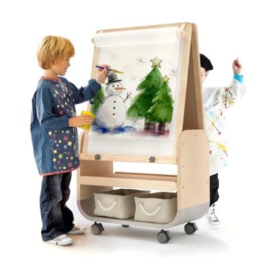 Imagem de BanaSuper Cavalete De Arte Infantil 3 Em 1 Com Rodas - Altura Ajustável, Quadro Negro Magnético Dupla Face E Branco, Bolsas Armazenamento Incluídas, Estação Móvel Para Crianças