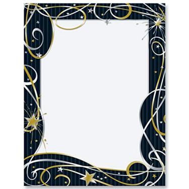 Imagem de Paperdirect Papel de papelaria com tema After Midnight Celebration, aniversário, feriado, papel de borda, papel timbrado 21 x 28, 25 folhas, papel de escrita premium elegante, papel decorativo para