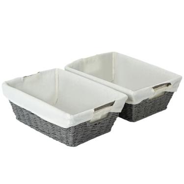Imagem de Sukkiri Homu Cesto de armazenamento trapézio com alça, conjunto de 2 caixas organizadoras de papel tecido para bancada de banheiro e vaso sanitário, cesto de vime que economiza espaço, 30 cm C x 21 cm