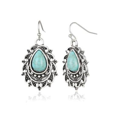 Imagem de Brincos femininos boho gota turquesa turquesa prata ocidental joias étnicas vintage, Moderate type, Metal, Sem pedra preciosa
