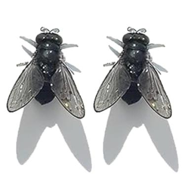 Imagem de Brincos de mosca realistas, mini brincos personalizados de simulação de mosca preta, brincadeira, simulação, presente abstrato, acessório de fantasia de Halloween para mulheres e homens, Resina, Sem