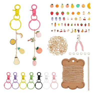 Imagem de PH PandaHall Kit de fabricação de chaveiros de brilho labial, 50 pingentes de esmalte de frutas, 20 pingentes de resina, 14 clipes de chaveiro, 100 anéis de salto com correntes e ferramentas para