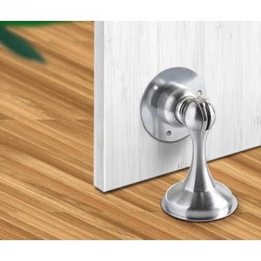 Imagem de Prendedor Magnético para Porta, Aço Inoxidável Cromado, Kit com 2 Batentes Resistentes, Instalação com Parafusos ou Adesivos, para Uso Interno e Externo