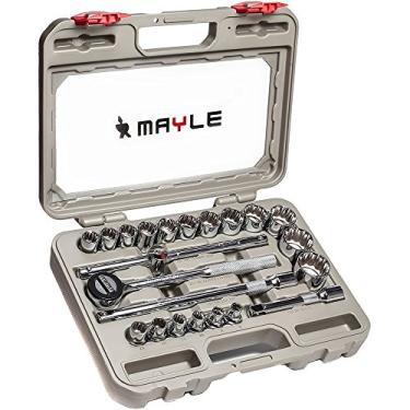 Imagem de Jogo de Soquetes Estriados de 1/2 Pol com 23 Peças + Trena 5 Metros Grátis-MAYLE-110023P