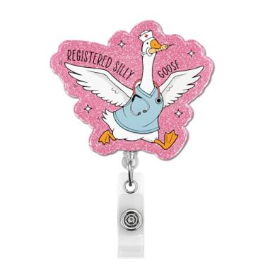Imagem de Carretel de crachá de ganso Silly Goose registrado, bonito e engraçado, porta-crachá retrátil com clipe jacaré para enfermeira, estudante de enfermagem, RN LPN CNA MA trabalhador médico