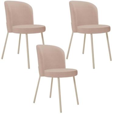 Imagem de Kit 03 Cadeiras para Sala de Jantar Cozinha Estofada Gavi Arena L02 Linho Rosê - Lyam Decor