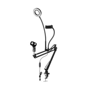 Imagem de Braço Articulado Haste Flexível Para Microfone Celular + Led - Aj Som 